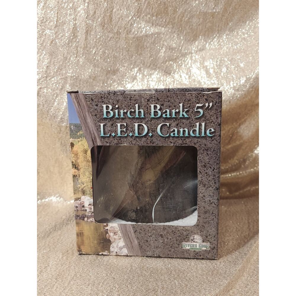 Rivers Edge Faux Birch Bark Candle LED Flame NEW 5" Rustic Wood Decor Light